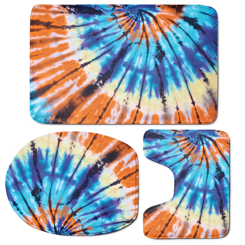 Blue And Orange Tie Dye Print 3 Piece Bath Mat Set