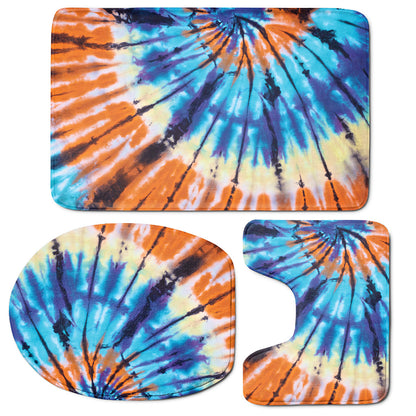 Blue And Orange Tie Dye Print 3 Piece Bath Mat Set
