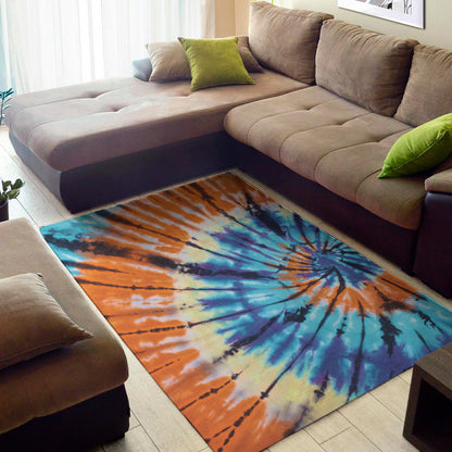 Blue And Orange Tie Dye Print Area Rug