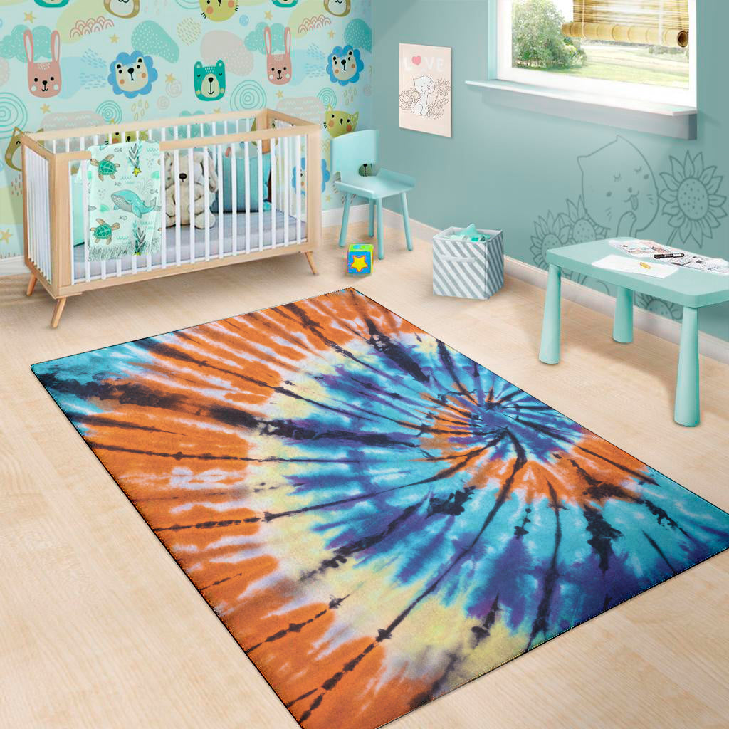Blue And Orange Tie Dye Print Area Rug