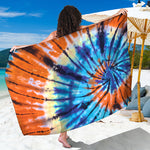Blue And Orange Tie Dye Print Beach Sarong Wrap