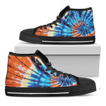 Blue And Orange Tie Dye Print Black High Top Shoes