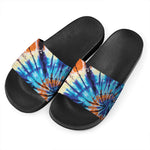 Blue And Orange Tie Dye Print Black Slide Sandals