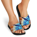 Blue And Orange Tie Dye Print Black Slide Sandals