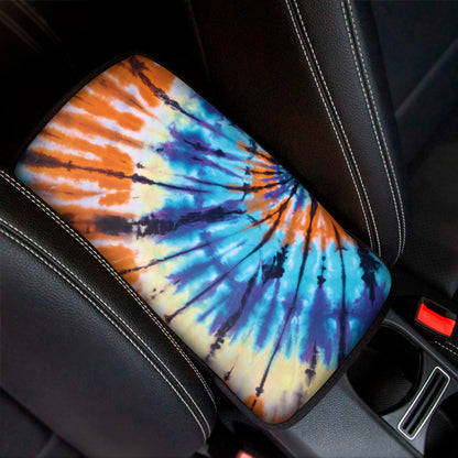 Blue And Orange Tie Dye Print Car Center Console Cover