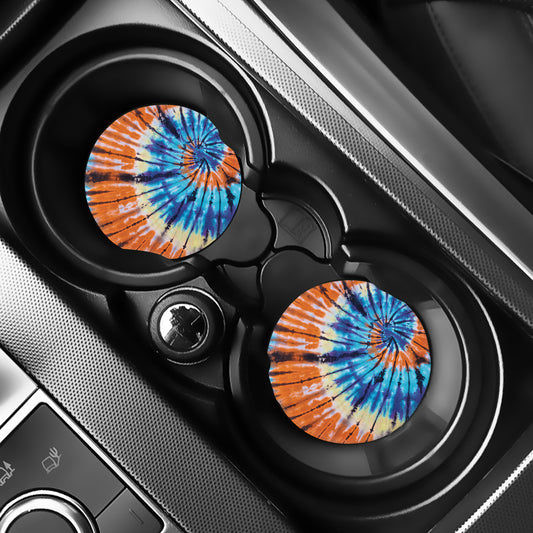 Blue And Orange Tie Dye Print Car Coasters