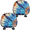 Blue And Orange Tie Dye Print Car Headrest Covers