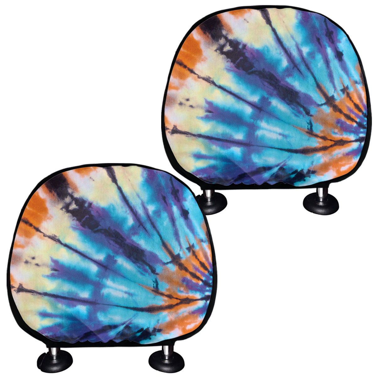 Blue And Orange Tie Dye Print Car Headrest Covers
