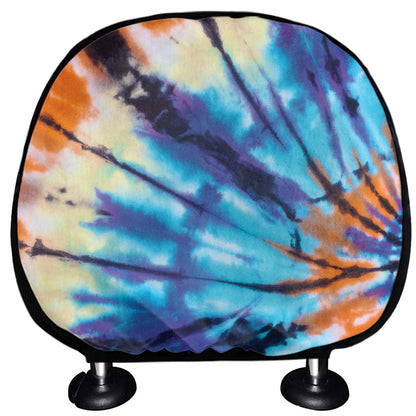 Blue And Orange Tie Dye Print Car Headrest Covers