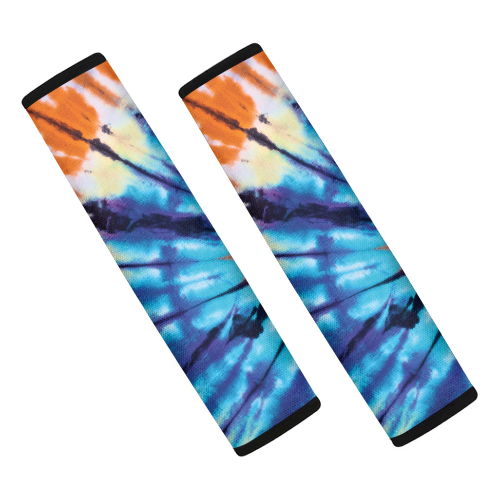 Blue And Orange Tie Dye Print Car Seat Belt Covers