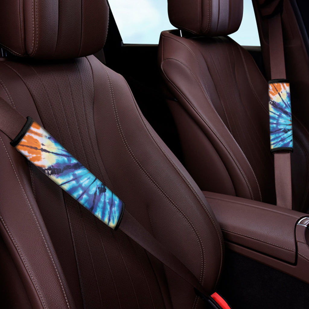 Blue And Orange Tie Dye Print Car Seat Belt Covers