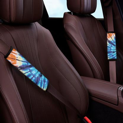 Blue And Orange Tie Dye Print Car Seat Belt Covers
