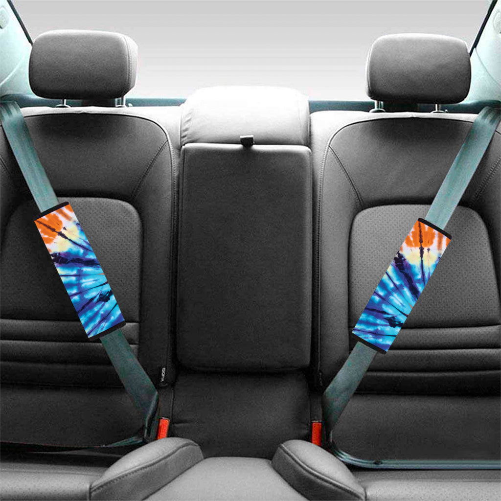 Blue And Orange Tie Dye Print Car Seat Belt Covers