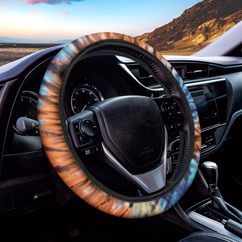 Blue And Orange Tie Dye Print Car Steering Wheel Cover