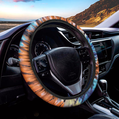 Blue And Orange Tie Dye Print Car Steering Wheel Cover