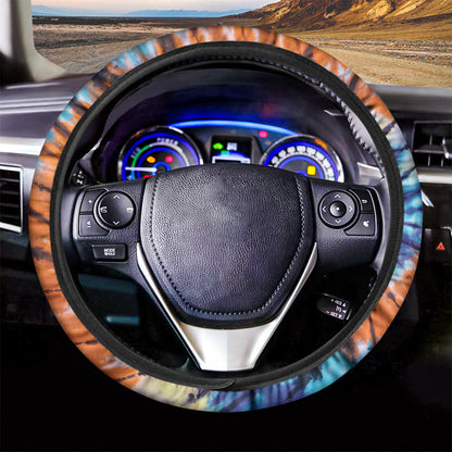 Blue And Orange Tie Dye Print Car Steering Wheel Cover