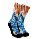 Blue And Orange Tie Dye Print Crew Socks