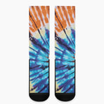 Blue And Orange Tie Dye Print Crew Socks