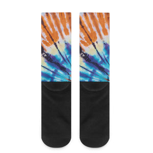 Blue And Orange Tie Dye Print Crew Socks