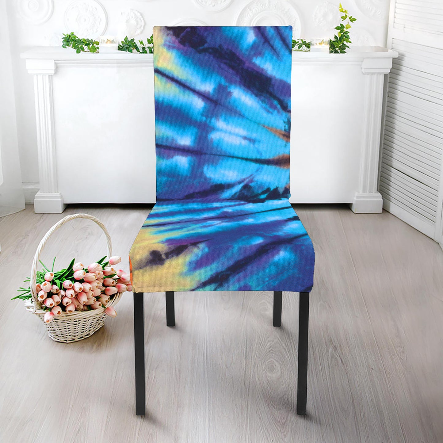 Blue And Orange Tie Dye Print Dining Chair Slipcover