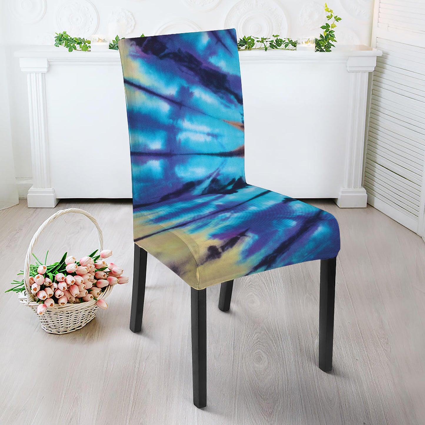 Blue And Orange Tie Dye Print Dining Chair Slipcover