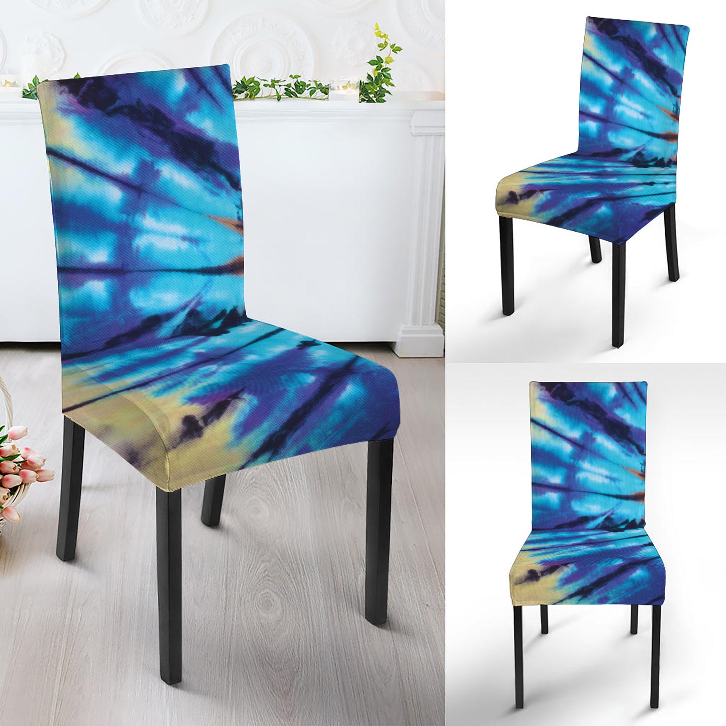 Blue And Orange Tie Dye Print Dining Chair Slipcover