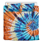 Blue And Orange Tie Dye Print Duvet Cover Bedding Set