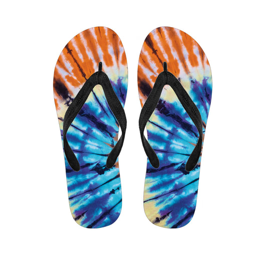 Blue And Orange Tie Dye Print Flip Flops