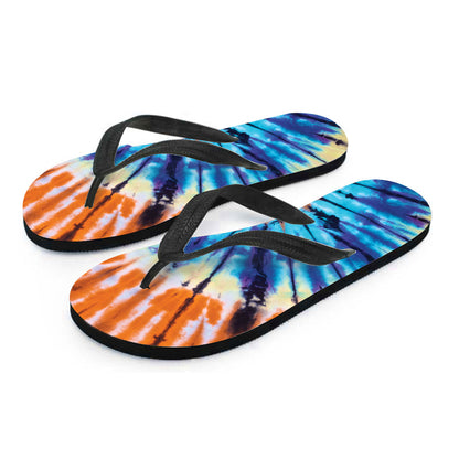 Blue And Orange Tie Dye Print Flip Flops