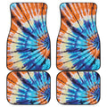Blue And Orange Tie Dye Print Front and Back Car Floor Mats