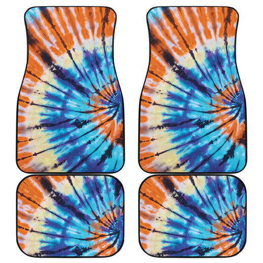 Blue And Orange Tie Dye Print Front and Back Car Floor Mats