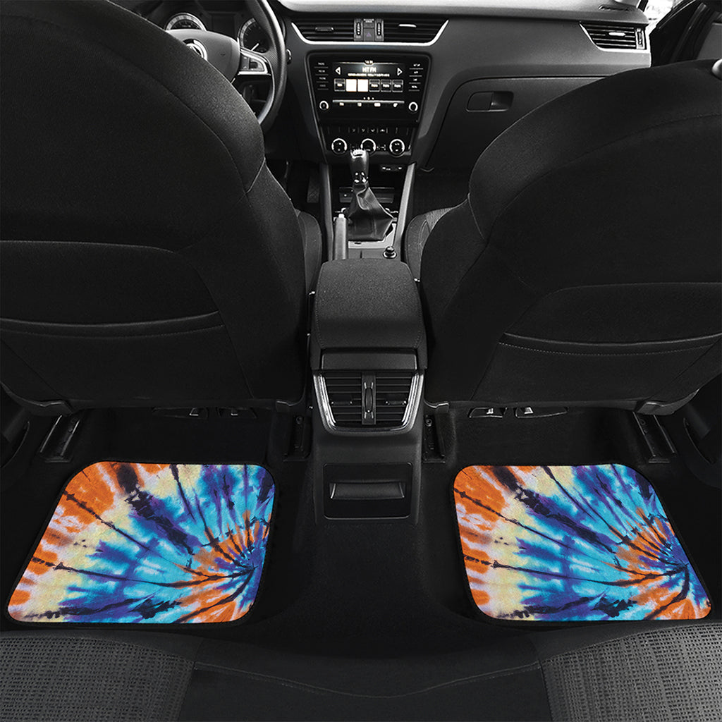 Blue And Orange Tie Dye Print Front and Back Car Floor Mats