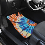 Blue And Orange Tie Dye Print Front and Back Car Floor Mats