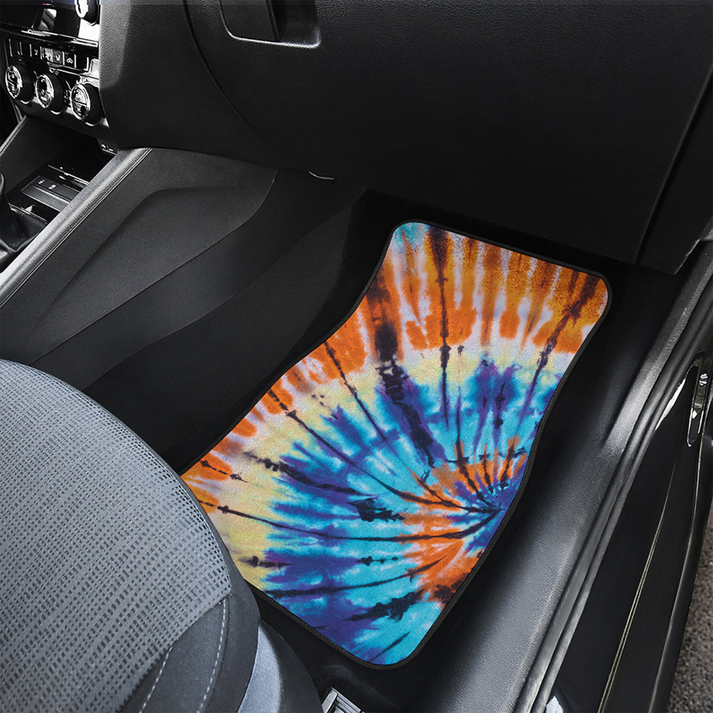 Blue And Orange Tie Dye Print Front and Back Car Floor Mats
