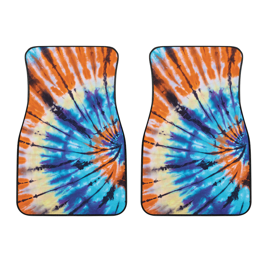 Blue And Orange Tie Dye Print Front Car Floor Mats