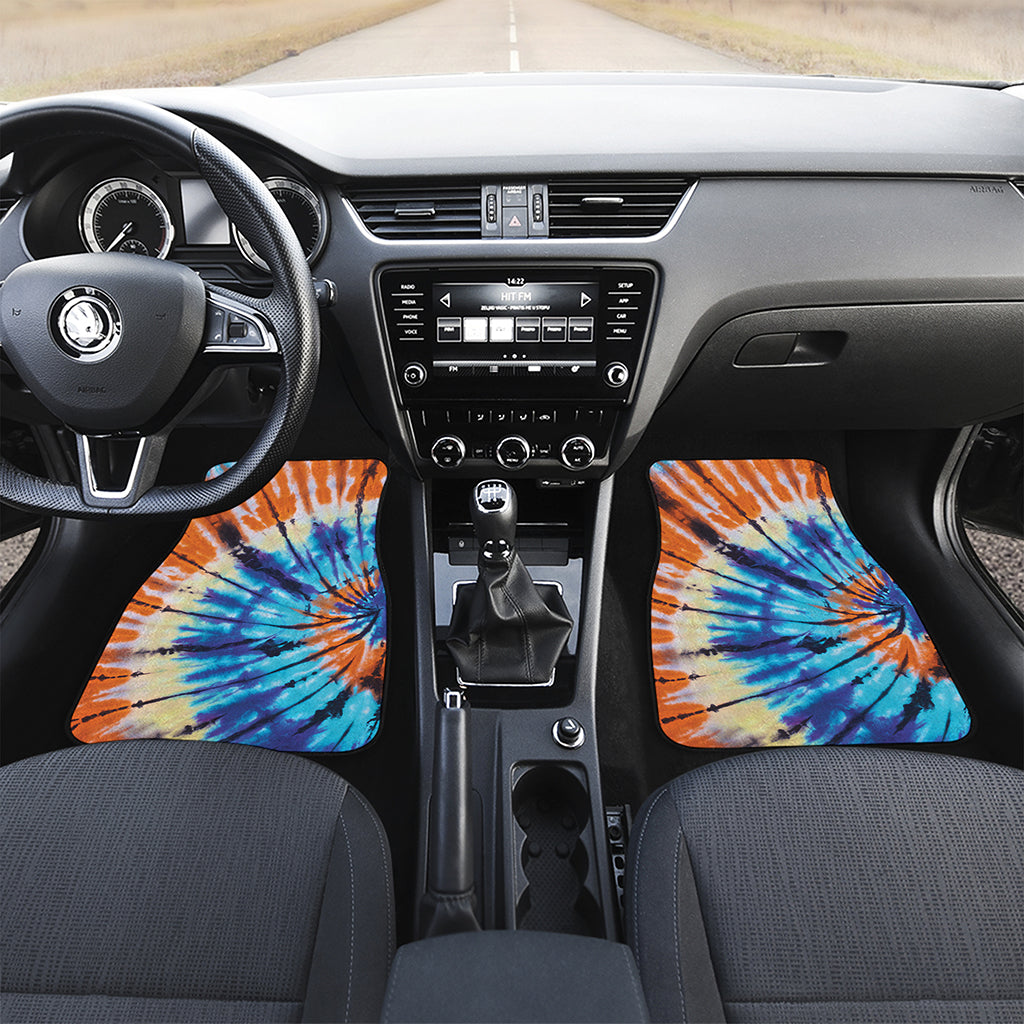 Blue And Orange Tie Dye Print Front Car Floor Mats