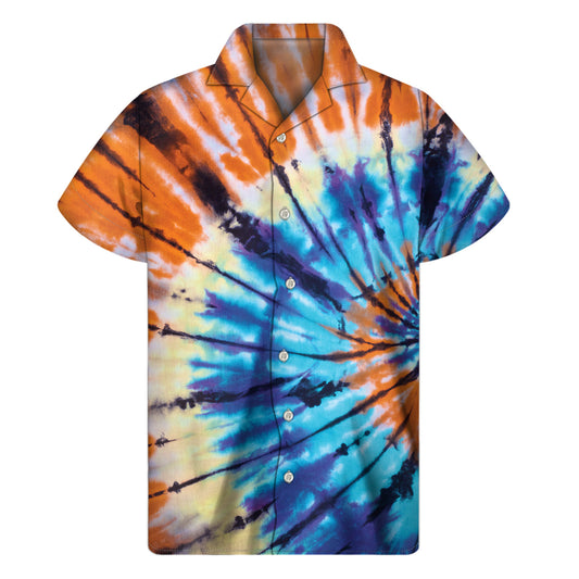 Blue And Orange Tie Dye Print Men's Short Sleeve Shirt