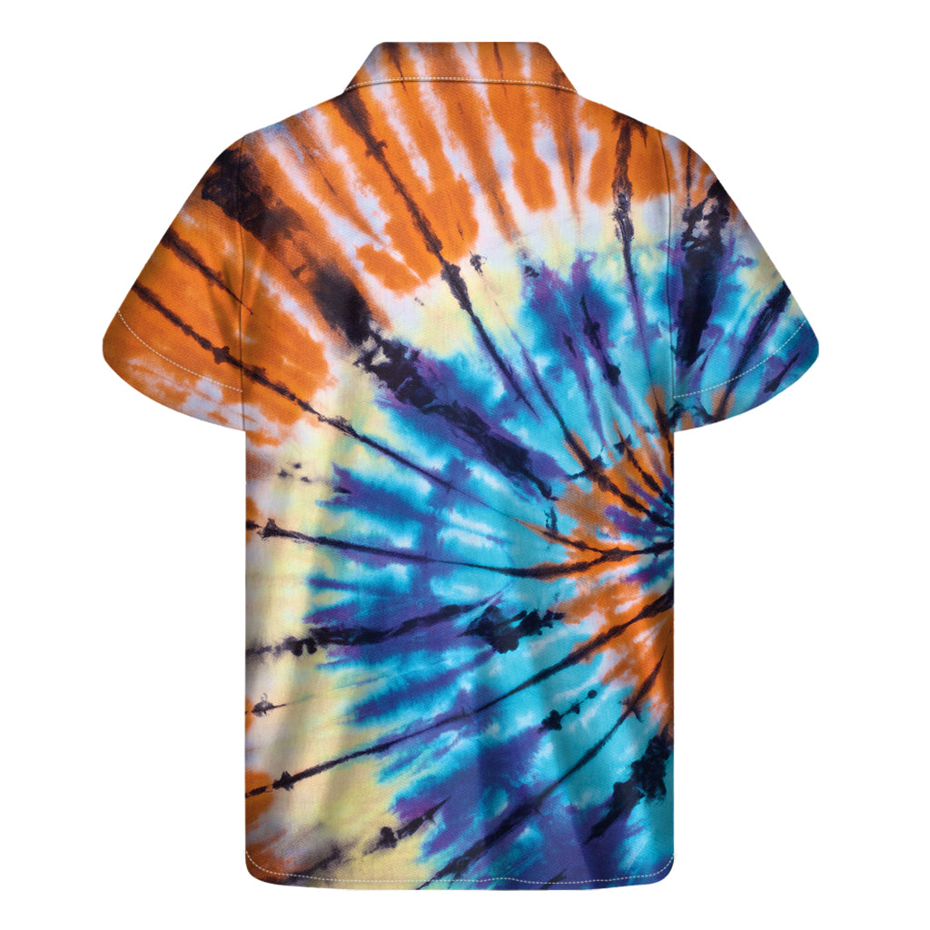 Blue And Orange Tie Dye Print Men's Short Sleeve Shirt