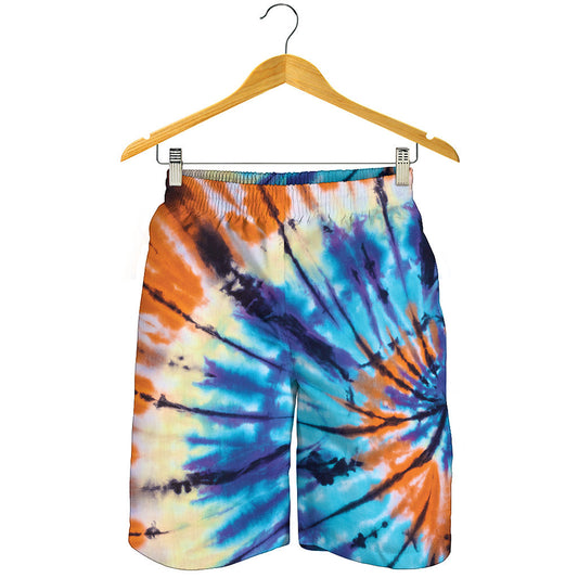 Blue And Orange Tie Dye Print Men's Shorts