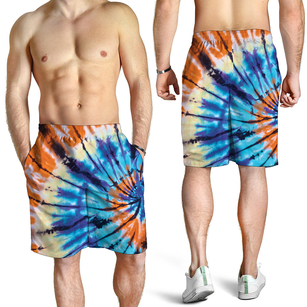 Blue And Orange Tie Dye Print Men's Shorts