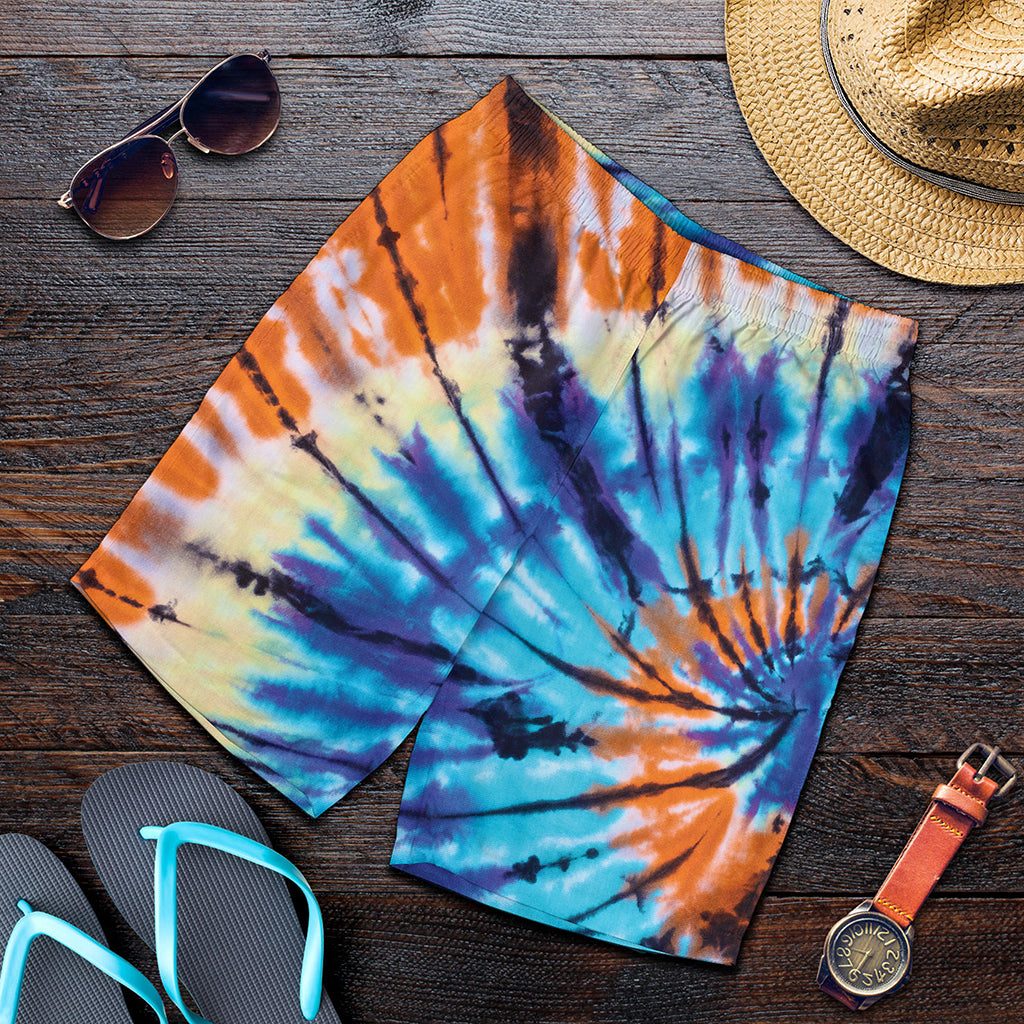 Blue And Orange Tie Dye Print Men's Shorts