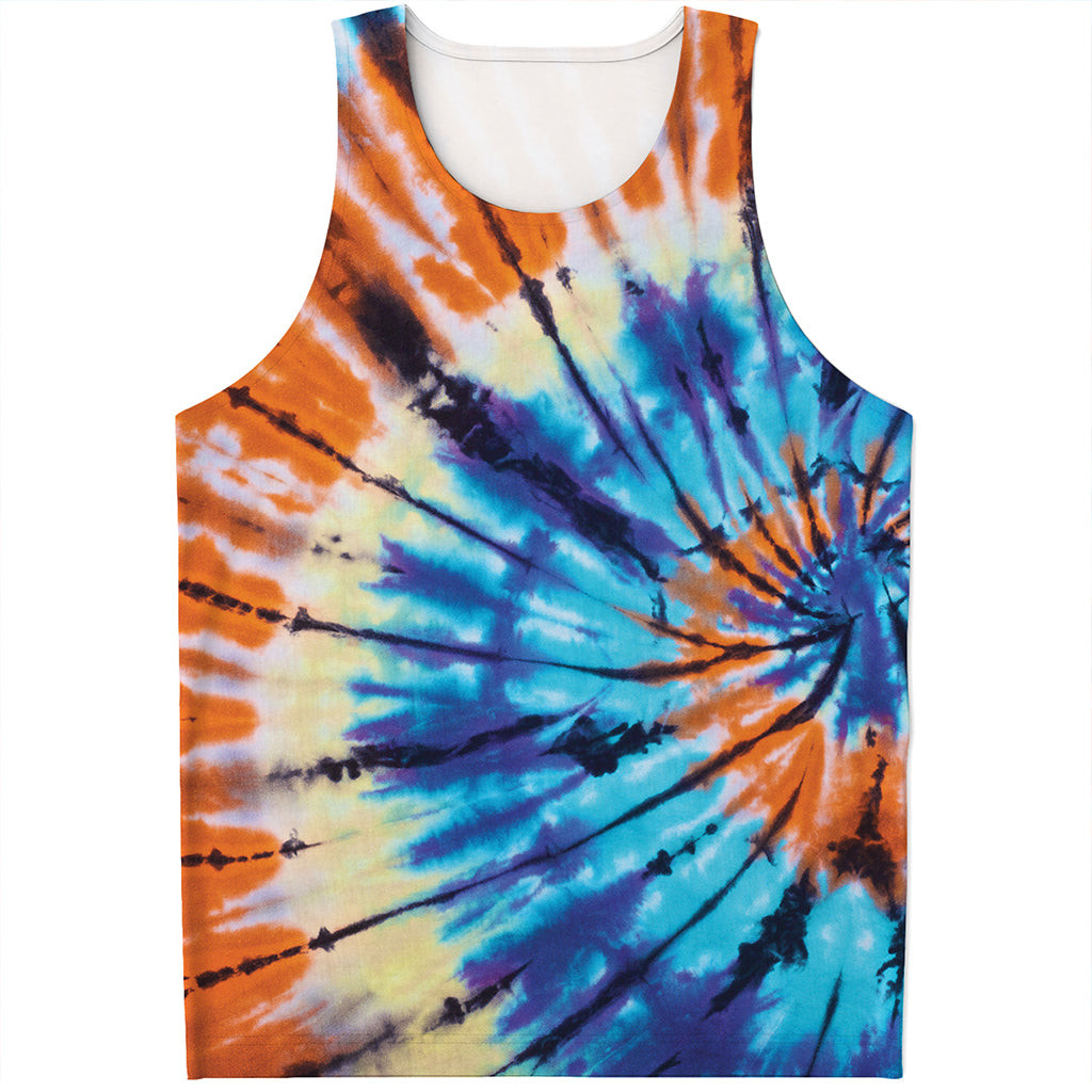 Blue And Orange Tie Dye Print Men's Tank Top