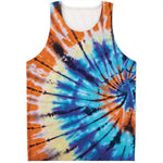 Blue And Orange Tie Dye Print Men's Tank Top