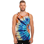 Blue And Orange Tie Dye Print Men's Tank Top