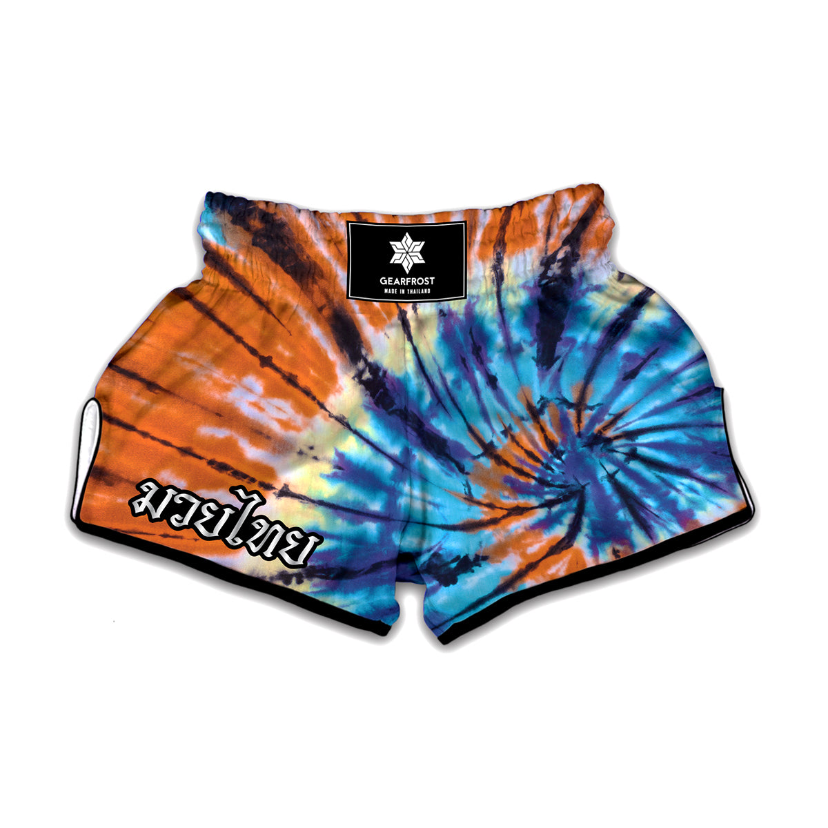 Blue And Orange Tie Dye Print Muay Thai Boxing Shorts