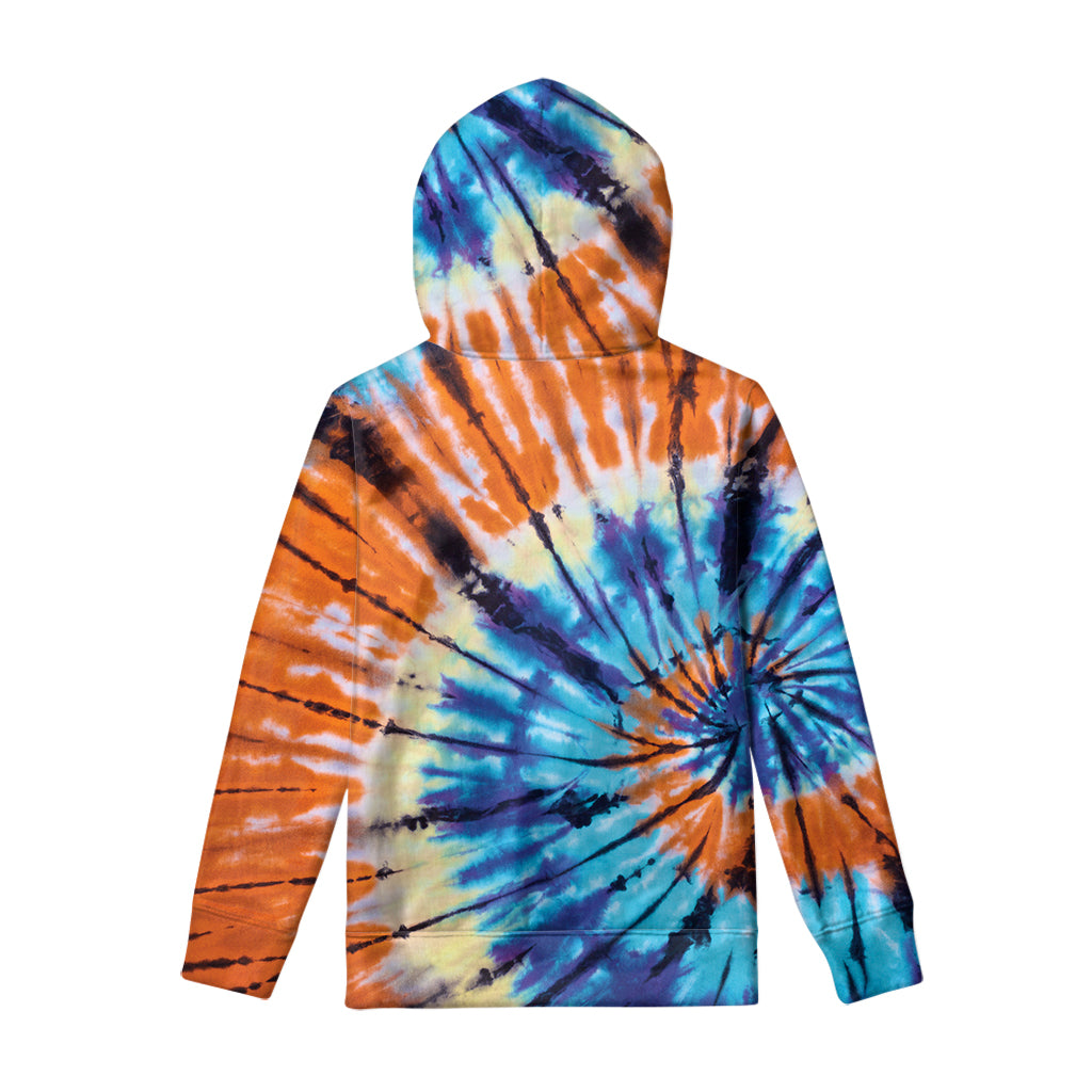 Blue And Orange Tie Dye Print Pullover Hoodie