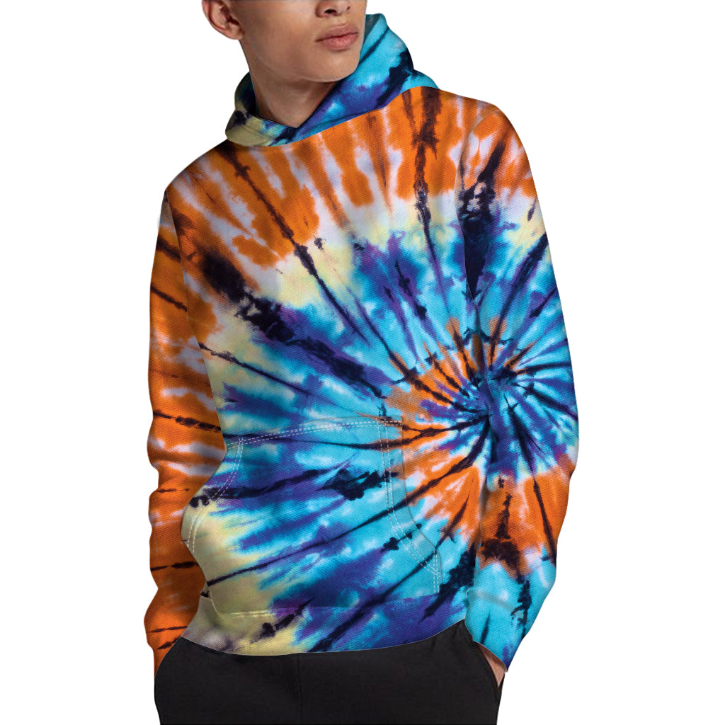 Blue And Orange Tie Dye Print Pullover Hoodie