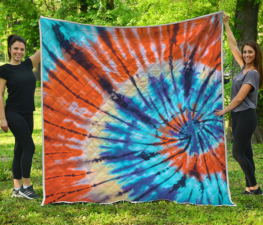 Blue And Orange Tie Dye Print Quilt