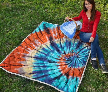 Blue And Orange Tie Dye Print Quilt