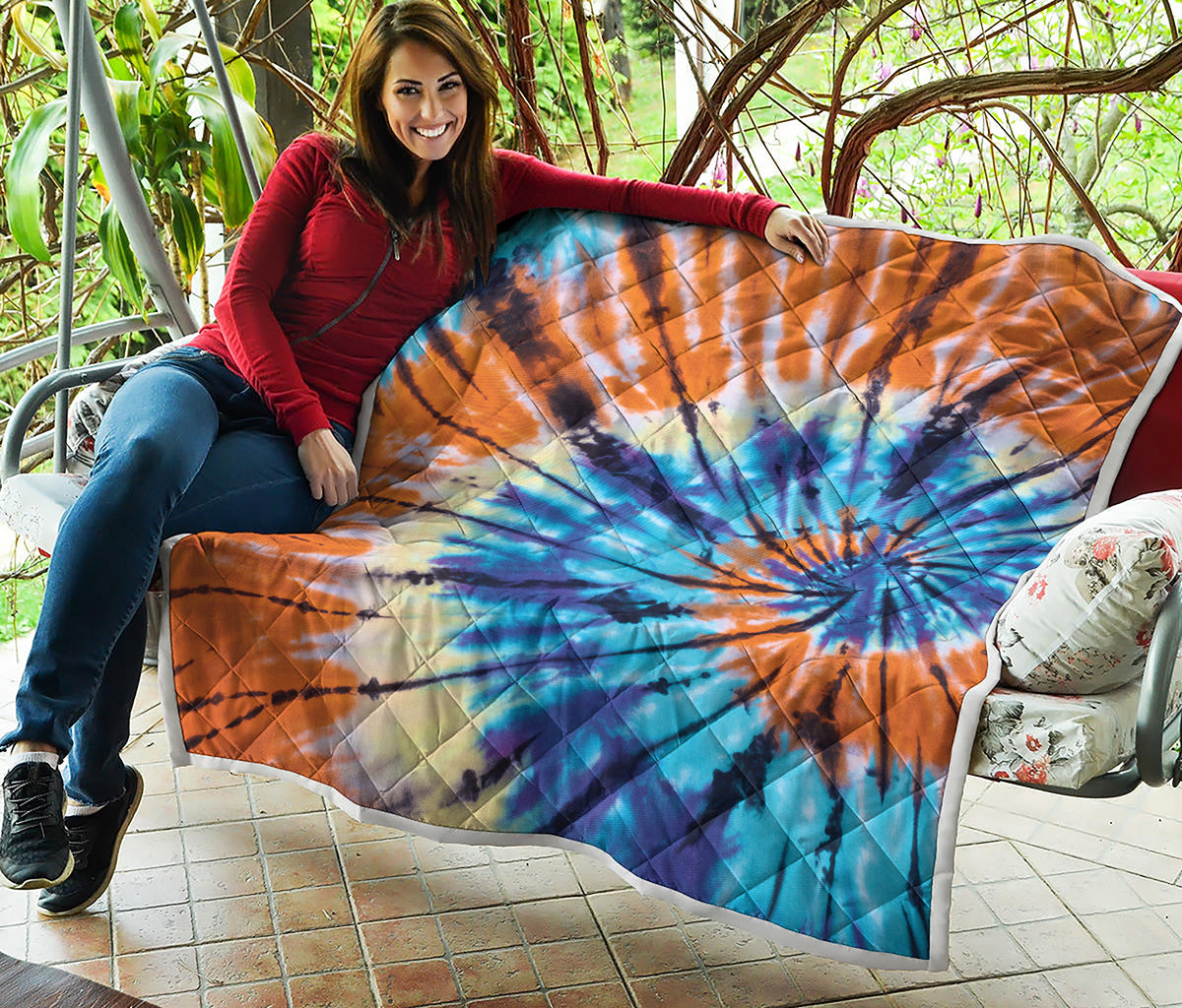 Blue And Orange Tie Dye Print Quilt